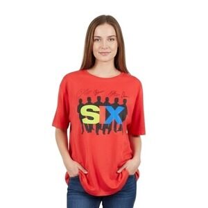 Womens T-Shirt 2XL Red The SIX Show Graphic Autographed Crew Neck‎ Oversized